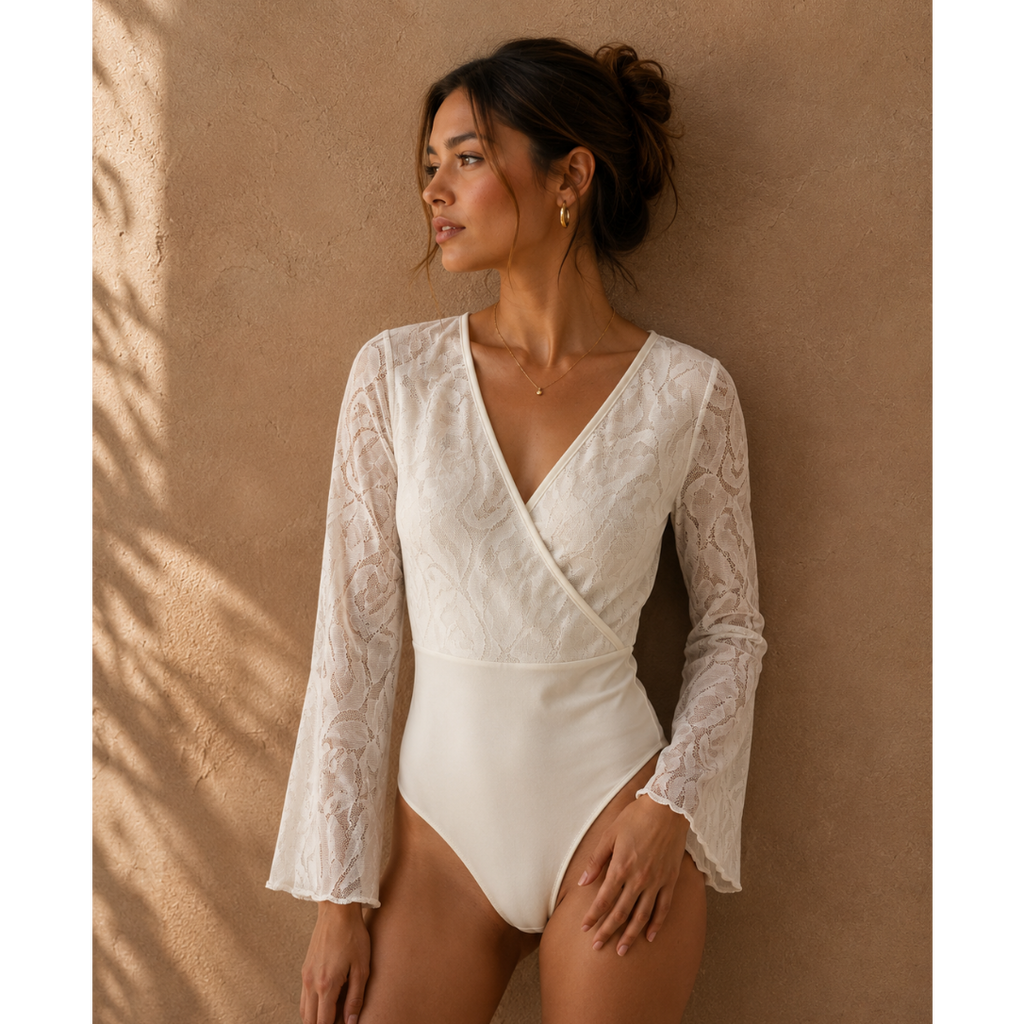 Lace Bodysuit with Winged Sleeves