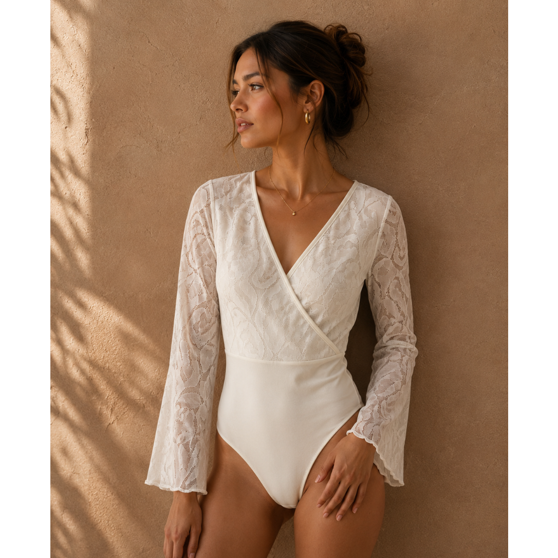 Lace Bodysuit with Winged Sleeves