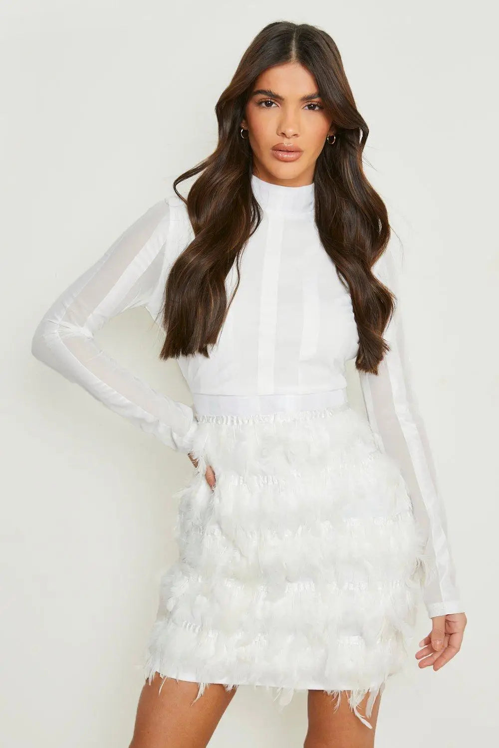 High Neck Feather Skirt Mini Party Dress